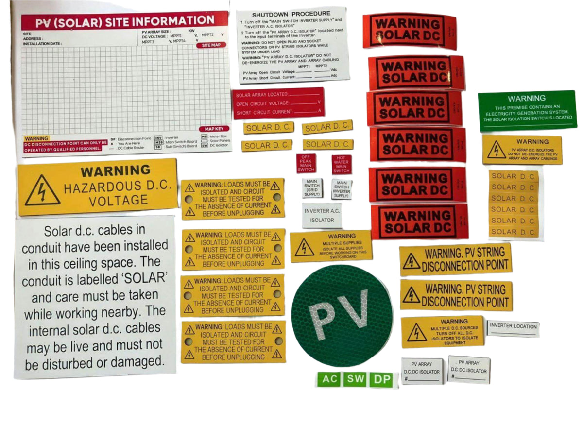 DC Solar Label Kit V.25 (NEW AS/NZS 4777.1:2024 and AS/NZS 5033:2021) - JE Group